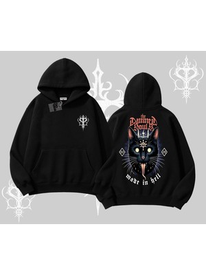 Tarzsokak Gothic Cat Made In Hell Baskılı Sweatshirt Kapşonlu Sweatshirt