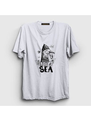 Presmono Unisex Beyaz Lost At Sea Seagull Martı T-Shirt