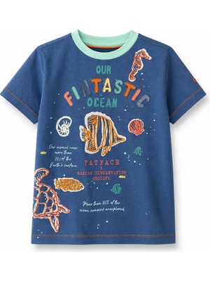 Noble Kids Erkek Çocuk Deniz Temalı Nakışlı Tişört Mavi