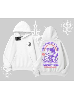 Tarzsokak Family Time Yazılı Sevimli Anne Kedi Arka Baskılı Kapşonlu Sweatshirt