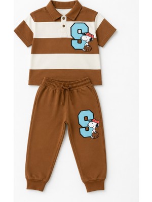 Noble Kids Erkek Çocuk Snoopy Baskılı Çizgili Polo Yaka Takım