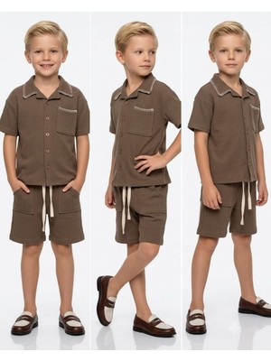 Noble Kids Erkek Çocuk Yaka Detaylı Waffle Kumaş Şortlu Takım