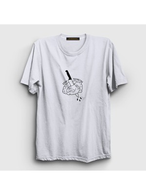 Presmono Unisex Beyaz Stop Thinking T-Shirt