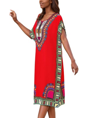 Ata Afrika Desenli Kaftan Elbise, Bol Kesim Dashiki Tunik Elbise, Günlük Etnik Desenli Kaftan Ev Elbisesi, Yazlık Rahat