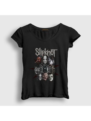 Presmono Kadın Siyah Band V2 Slipknot T-Shirt