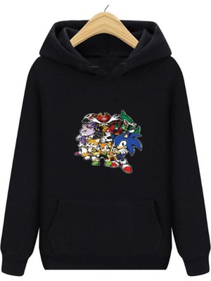 Tarzsokak Sonic Siyah Unisex Kapşonlu Sweatshirt Sonıc Karakterler 00424
