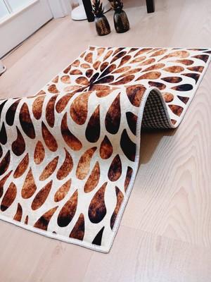 Ardizayn Sulu Boya - Kaymaz Taban 3'lü Yuvarlak Banyo Halısı, Banyo Paspası (100X100-60X60-40X60 CM 3'LÜ SET)