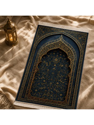 Belirtilmemiş iyico Hatai Mihrab Lacivert Seccade | Lüks Kadife Namaz Halısı