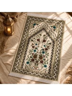 Belirtilmemiş iyico Bahar Mihrab Krem Seccade | Dijital Baskılı Klasik Namaz Halısı