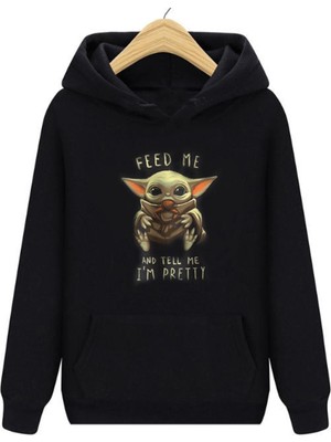 Tarzsokak Star Wars Baby Yoda Siyah Unisex Kapşonlu Sweatshirt Pretty 00522