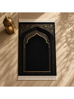 Belirtilmemiş iyico Vakar Mihrab Siyah Seccade | Lüks Kadife Namaz Halısı