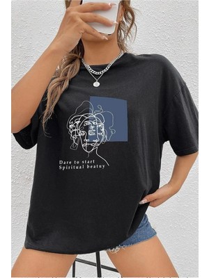 Tarzsokak Siyah Oversize Brooklyn 1898 Baskılı Bisiklet Yaka Kapşonsuz Pamuklu Sweatshirt
