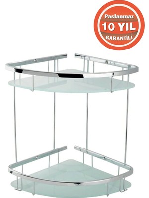 Çelik Banyo Paslanmaz Pirinç Karmina 2’li 22X22 cm Camlı Şampuanlık Süngerlik Köşelik