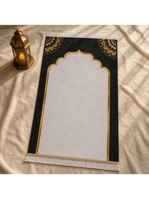 Belirtilmemiş iyico Inci Mihrab Siyah Seccade | Lüks Kadife Namaz Halısı