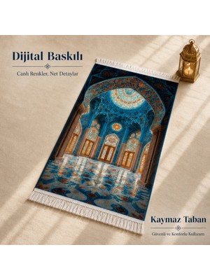 Belirtilmemiş iyico Kubbe Mihrab Mavi 3D Seccade | Dijital Baskılı Namaz Halısı
