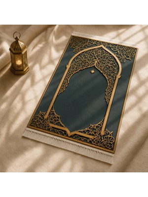 Belirtilmemiş iyico Şebeke Mihrab Yeşil Seccade | Lüks Kadife Namaz Halısı