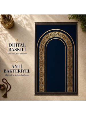 Belirtilmemiş iyico Altın Mihrab Lacivert Seccade | Dijital Baskılı Namaz Halısı