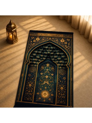 Belirtilmemiş Mukarnas Mihrab Lacivert Seccade | Lüks Kadife Namaz Halısı