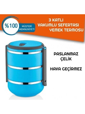 Ett Sefer Tası Yemek Termosu Saklama Kabı Termosu 3lü - Mavi