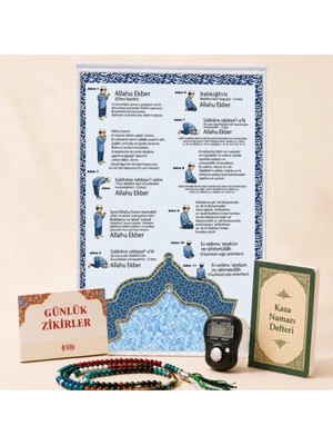 Belirtilmemiş iyico Huzurlu Secde Rehberli 5'li Namaz Seti ( Mavi )