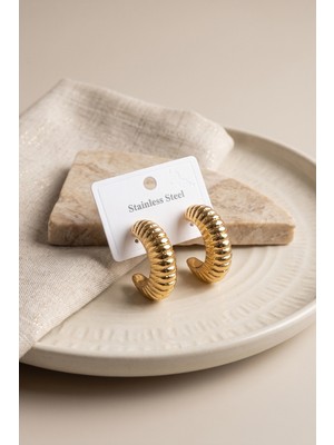 ALK 316L Çelik Gold Renk Bombeli Kroasan Model Küpe - Lisinya