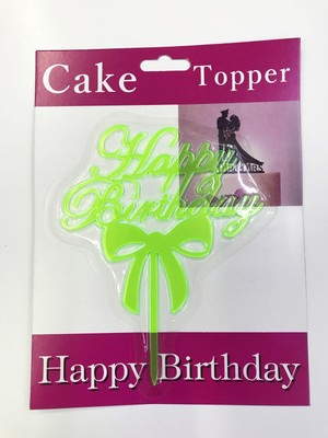 Ett Happy Birthday Yazılı Fiyonklu Pasta Kek Çubuğu Yeşil Renk