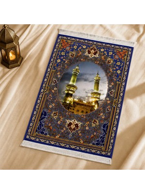 Belirtilmemiş iyico Mekke Manzaralı Lacivert Seccade | Dijital Baskılı Klasik Namaz Halısı