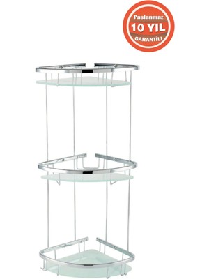 Çelik Banyo Paslanmaz Pirinç Karmina 3’lü 22X22 cm Camlı Şampuanlık Süngerlik Köşelik