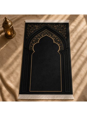 Belirtilmemiş iyico Onyx Mihrab Siyah Seccade | Lüks Kadife Namaz Halısı