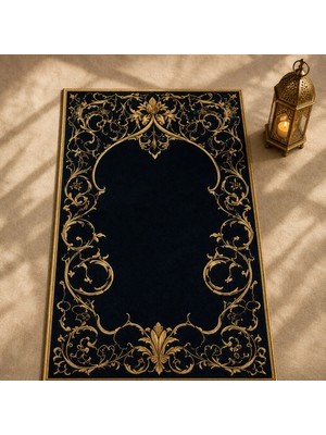 Belirtilmemiş iyico Altın Rumi Lacivert Seccade | Lüks Kadife Namaz Halısı