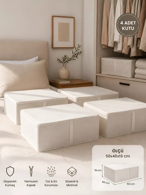 Venita Home 4 Adet Fermuarlı Kutu Formunda Çok Amaçlı Hurç, Dolap Içi Düzenleyici, Baza Hurç 50X40X19