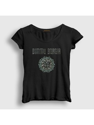 Presmono Kadın Siyah Pentagram V2 Dimmu Borgir T-Shirt