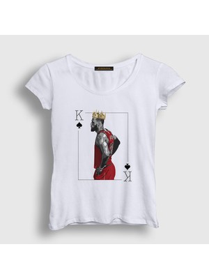 Presmono Kadın Beyaz Crown LeBron James Basketbol T-Shirt