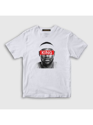 Presmono Unisex Çocuk Beyaz King LeBron James Basketbol T-Shirt
