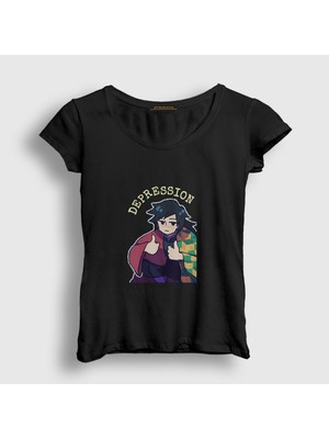 Presmono Kadın Siyah Depression Giyu Tomioka Anime Demon Slayer Kimetsu No Yaiba T-Shirt