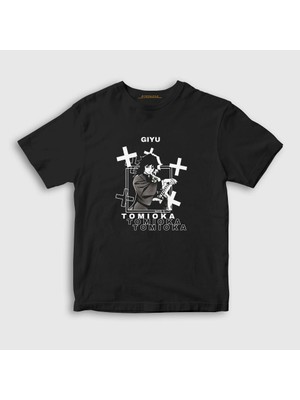 Presmono Unisex Çocuk Siyah Giyu Tomioka Anime Demon Slayer Kimetsu No Yaiba T-Shirt
