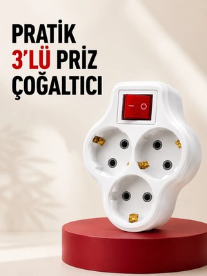 Laraheiser 3’lü Topraklı Priz Çoklayıcı Açma Kapama Anahtarlı Direkt Prize Takılan Adaptör