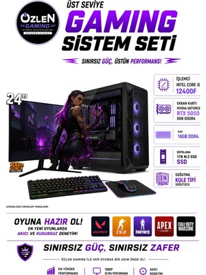 Özlen X15 İ5 12400F RTX 5050 8GB 16GB RAM 500GB M.2 SSD 24'' Full Hd 100Hz Oyuncu Bilgisayarı