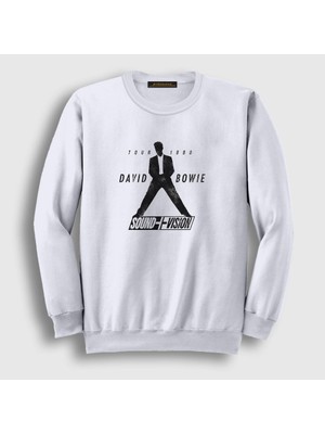 Presmono Unisex Beyaz Sound Vision David Bowie Sweatshirt