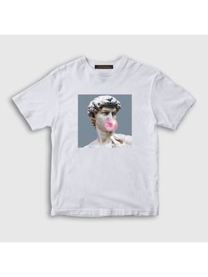 Presmono Unisex Çocuk Beyaz Bubble Gum David Davut Michelangelo T-Shirt