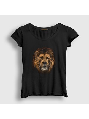Presmono Kadın Siyah Fearless Lion Aslan T-Shirt