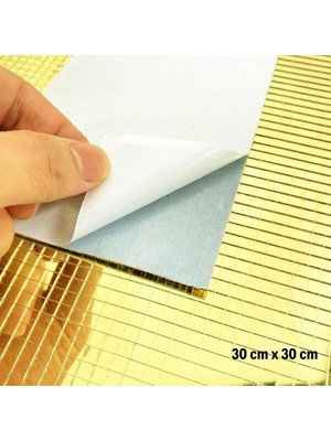 Semel Kare Gold Cam Mozaik Fayans Çıkartmaları El Işi Kare Cam Fayans Kendinden Yapışkanlı Aynalı Dekor Panel 30X30 cm BX40