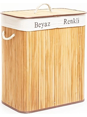Burada Bulabilirsin Dikdörtgen Iki Bölmeli Iç Bez Bambu Ahşap Kirli Çamaşır Sepeti Ip Kulp 52X32X62CM BX40