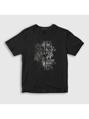 Presmono Unisex Çocuk Siyah Over Lion Aslan T-Shirt