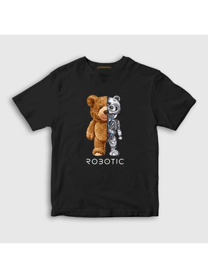 Presmono Unisex Çocuk Siyah Robot Ayı Teddy Bear T-Shirt