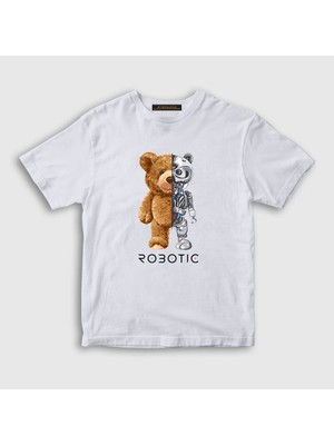 Presmono Unisex Çocuk Beyaz Robot Ayı Teddy Bear T-Shirt