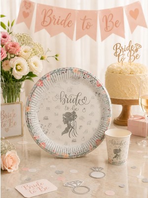Parti Adresi Bride To Be Temalı Karton Tabak ve Bardak Seti – Bekarlığa Veda Parti Seti Beyaz Gümüş 8'li