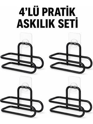 Kaia Life Siyah Metal Wc Kağıtlık Yapışkanlı Duvar Tipi Tuvalet Kağıdı Tutucu Seti 4 Adet