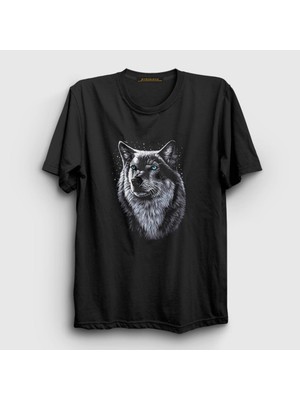 Presmono Unisex Siyah Siberian Wolf Kurt T-Shirt