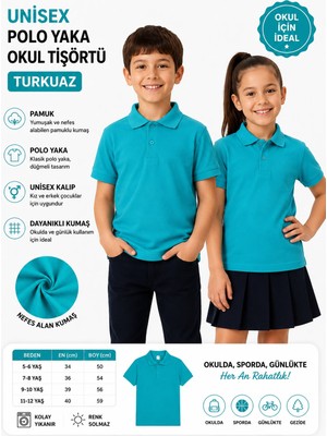 Qulat Unisex Çocuk Polo Yaka Okul Tişörtü – Pamuklu Kısa Kollu